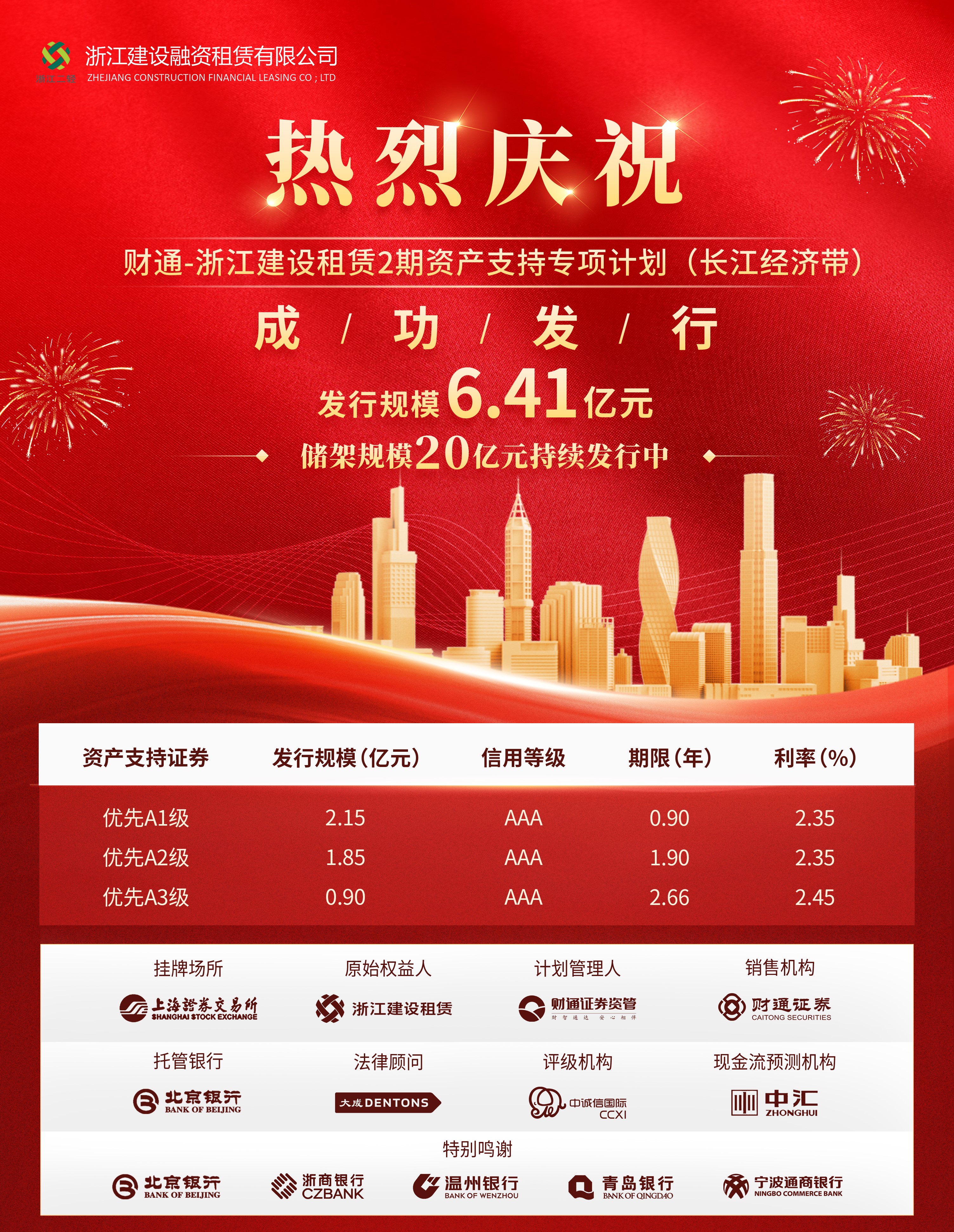 融資租賃公司ABS二期成功發(fā)行6.41億